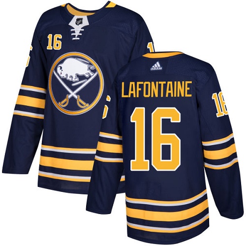 Men Adidas Buffalo Sabres #16 Pat Lafontaine Navy Blue Home Authentic Stitched NHL Jersey